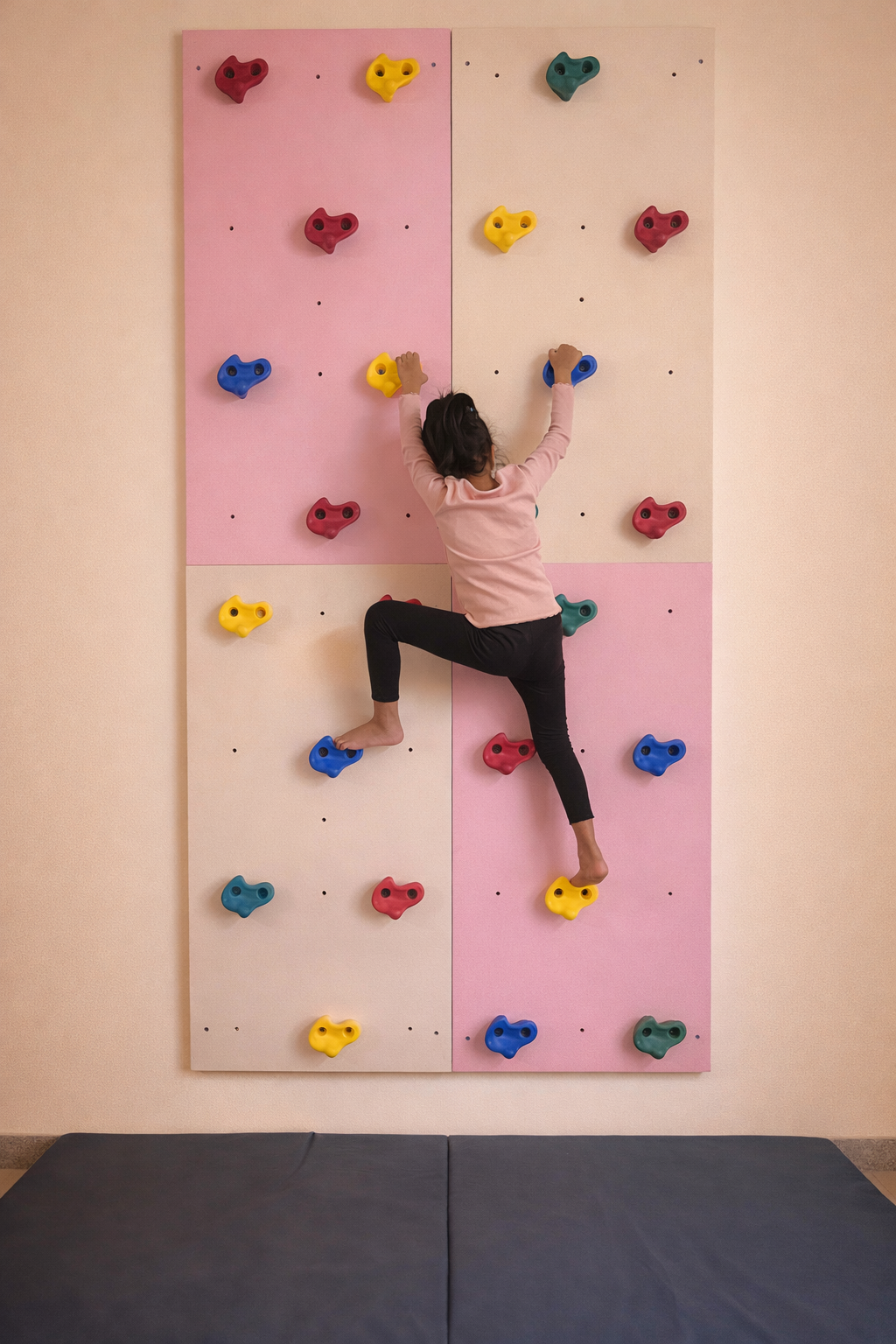 Wall mounted rock climbing wall for kids ideal for small spaces and modern homes indoor play setup