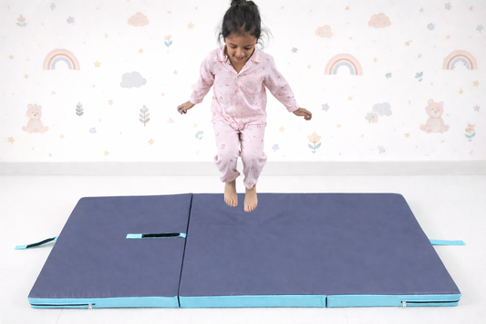 Kids crash pad for fall safety converted into lounging seat – soft indoor cushion for play and relaxation